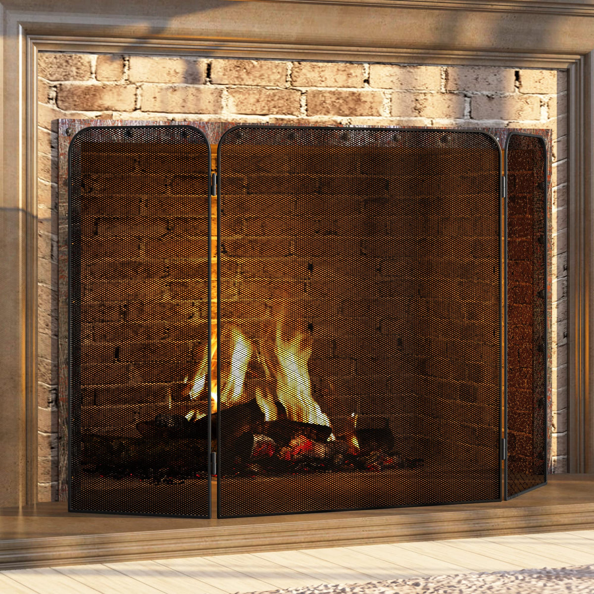 Iron 3-Panel Fireplace Screen Spark Guard W44361
