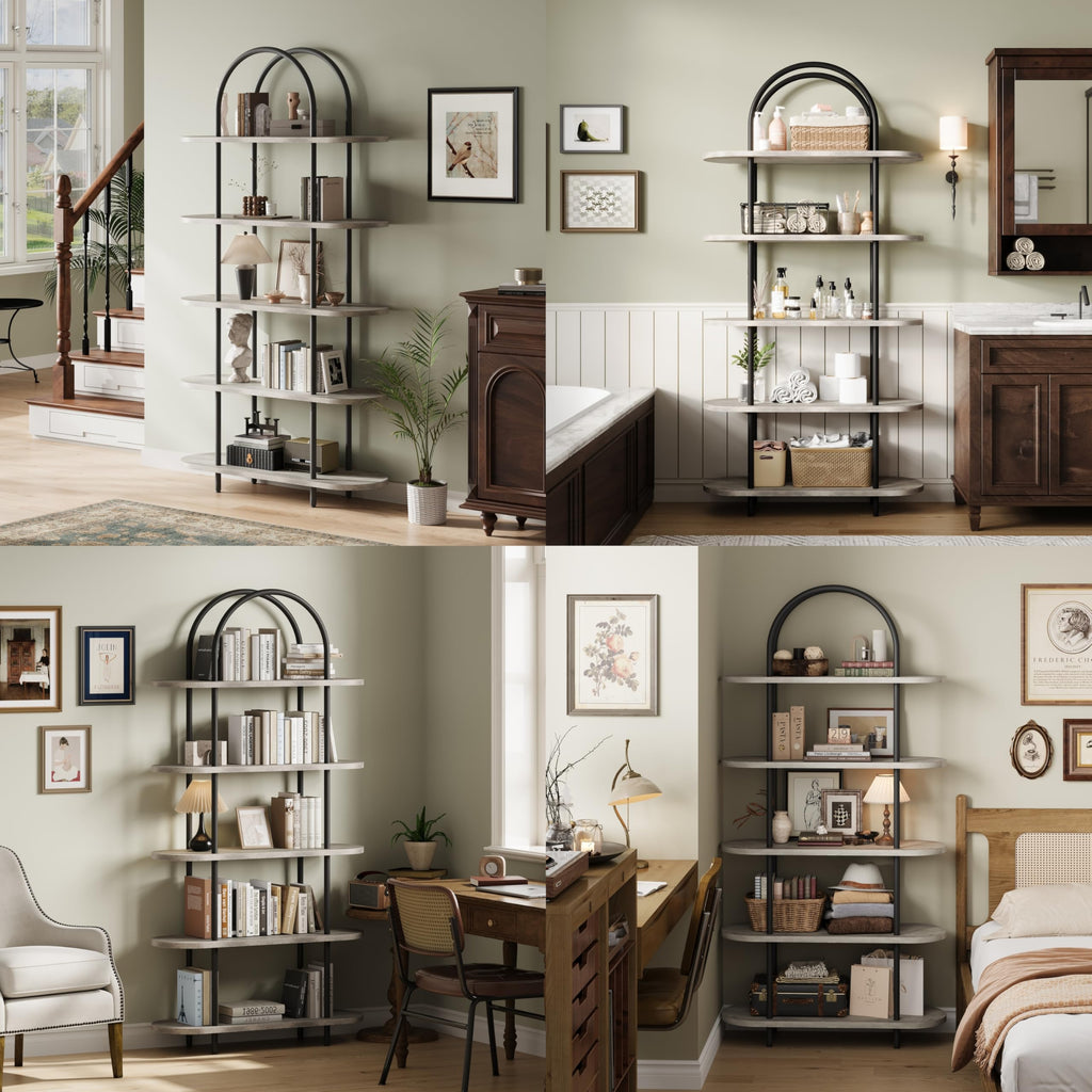 5-Tier Open Arched Bookshelf with Metal Frame Y9641