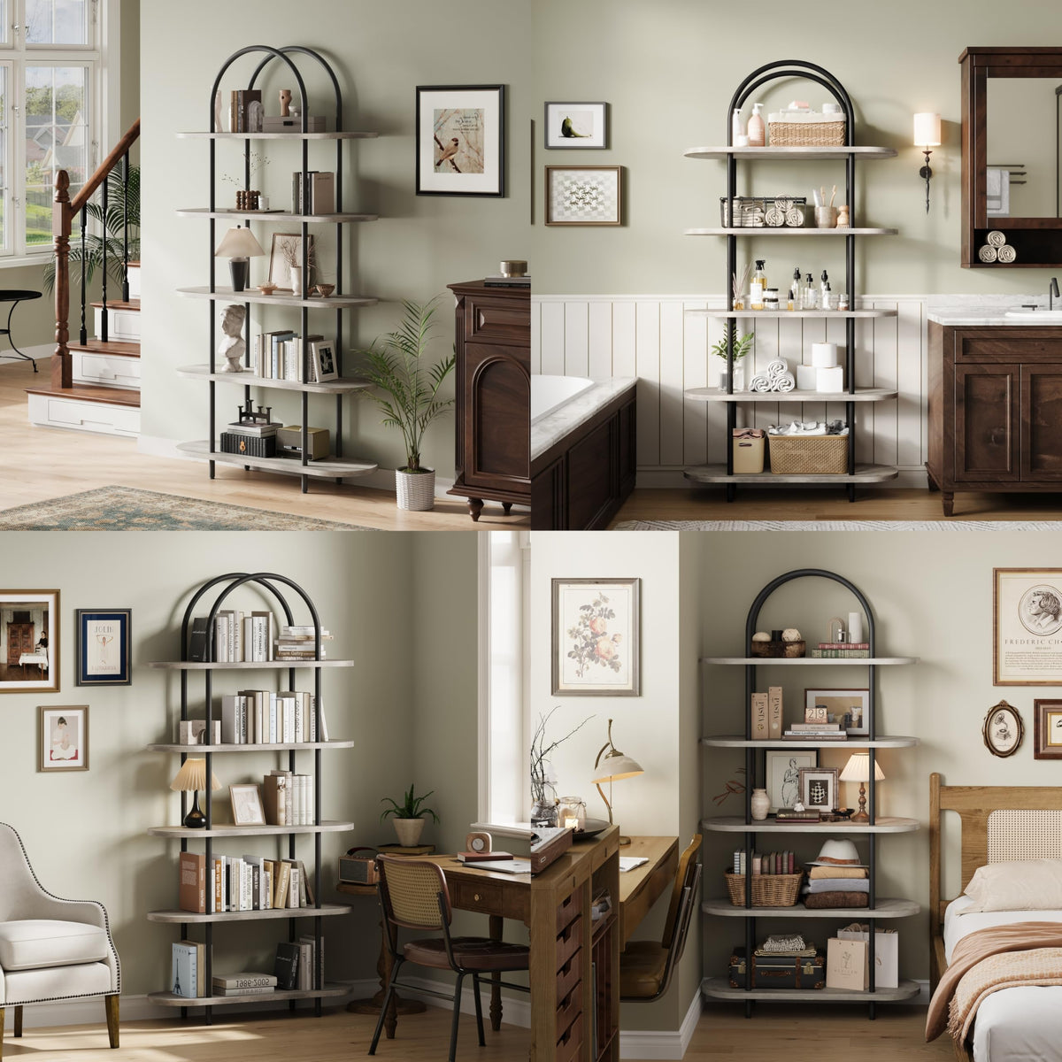 5-Tier Open Arched Bookshelf with Metal Frame Y9641
