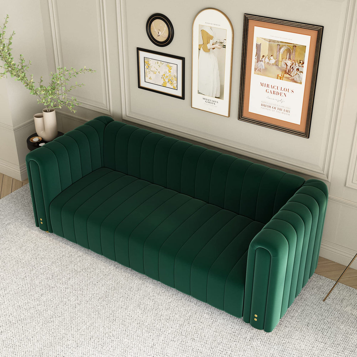 Green Velvet Curved Tufted Loveseat Sofa P19851