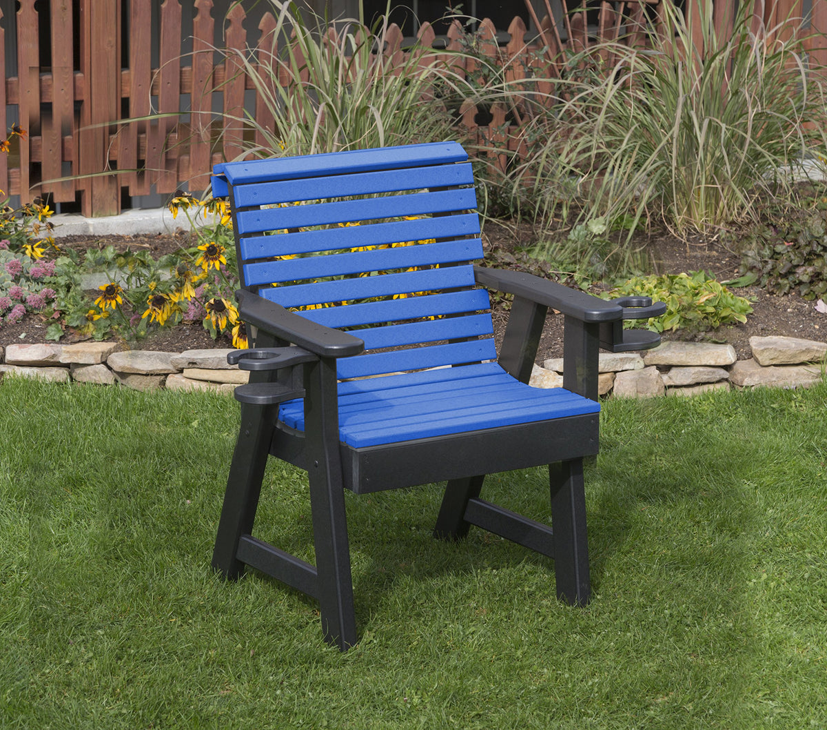 2 Feet Heavy Duty Poly Resin Patio Garden Chair with Cupholder Arms L2586